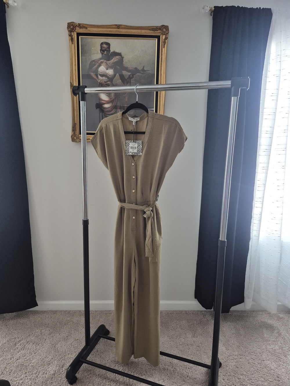 & Other Stories Sleeveless Button-Front Belted Jumpsuit in Olive